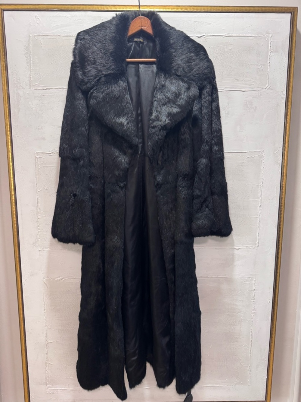 Vintage Black Mink Fur Coat Full Length Belted Shawl Collar Old Money Glam Luxur